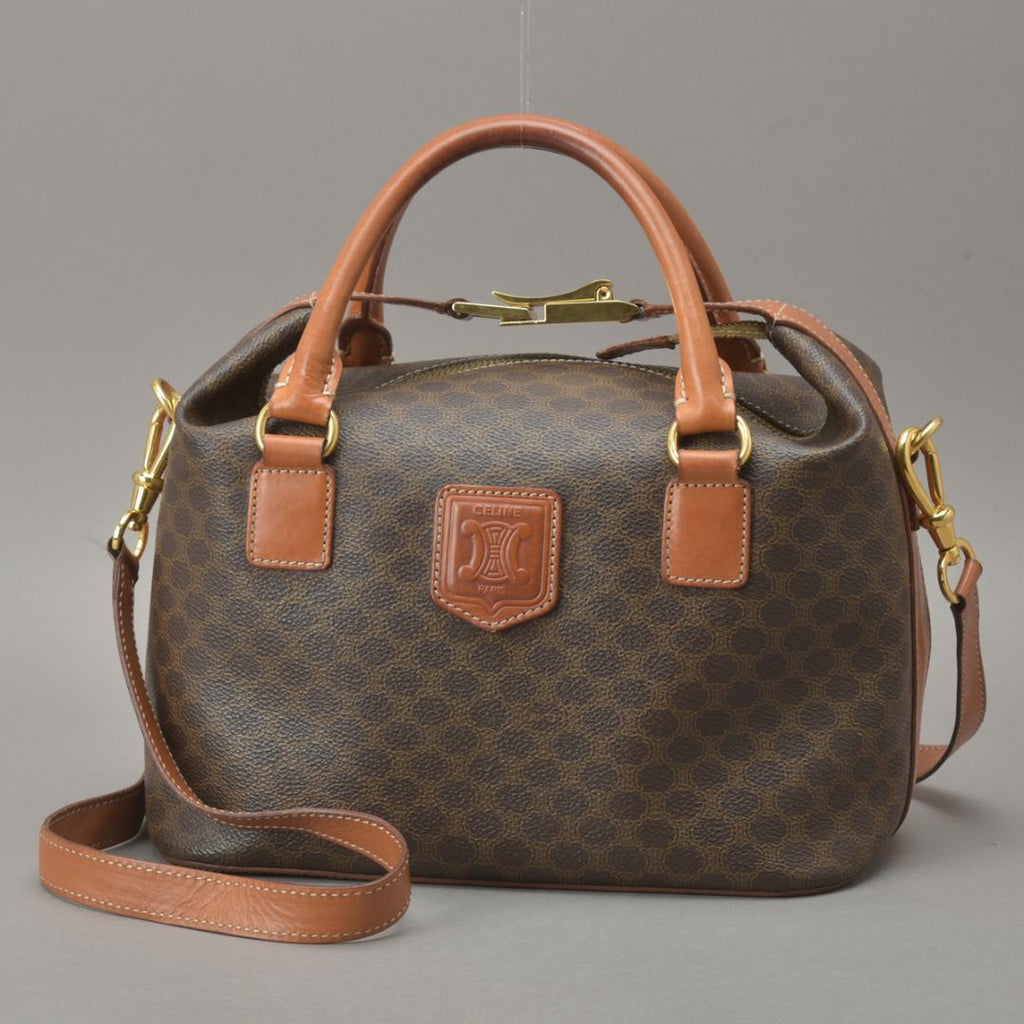 Celine Macadam Handbag 2-Way Leather Brown