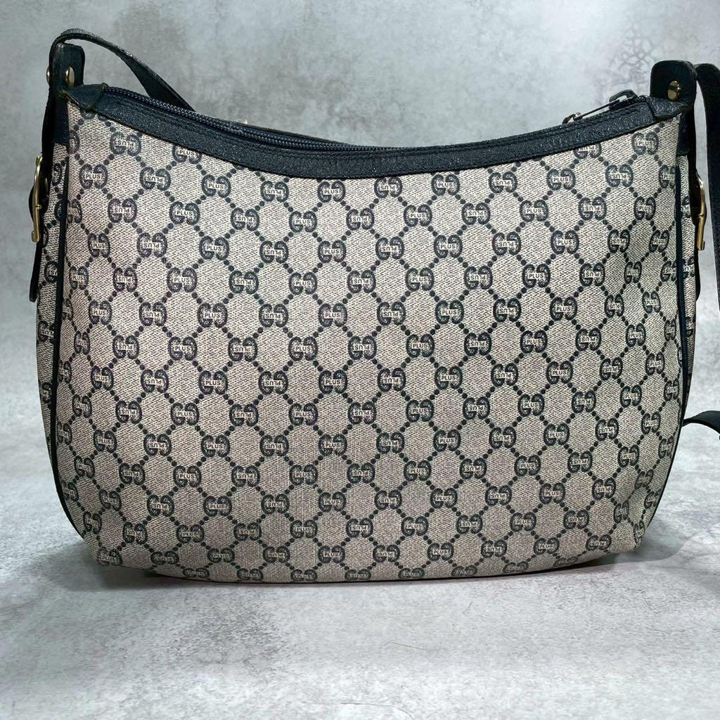 Gucci GG Shoulder Bag Navy Beige Leather Logo — view 3
