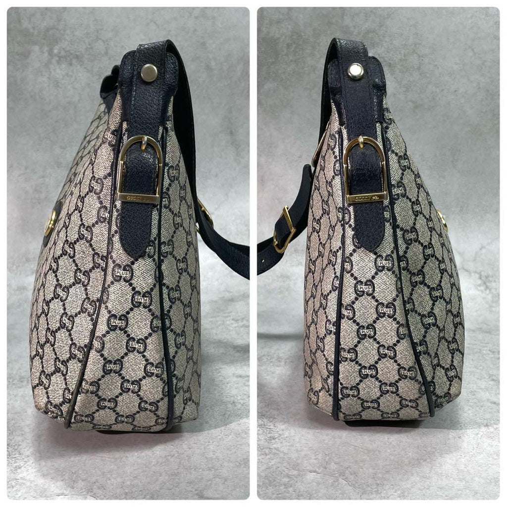 Gucci GG Shoulder Bag Navy Beige Leather Logo — view 7