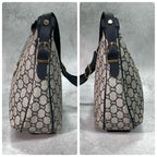 Gucci GG Shoulder Bag Navy Beige Leather Logo — view 7