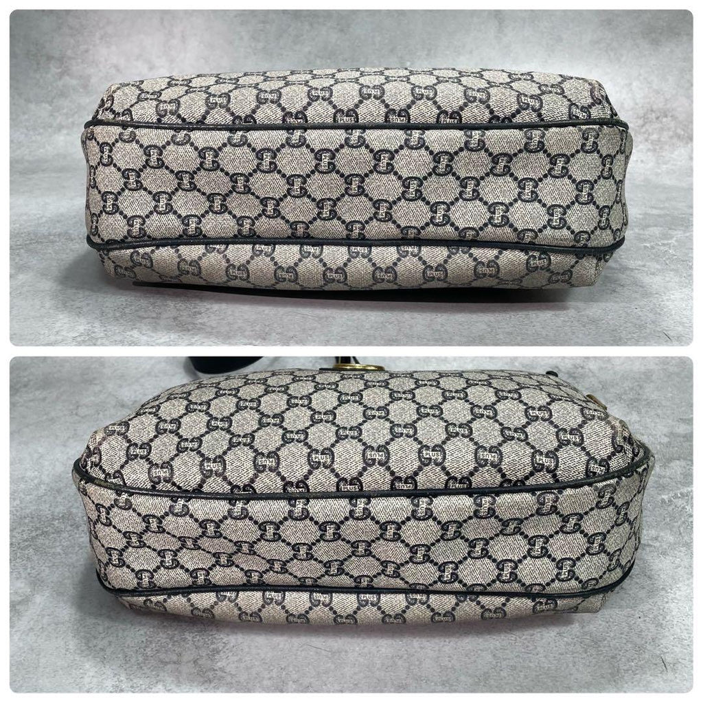 Gucci GG Shoulder Bag Navy Beige Leather Logo — view 8