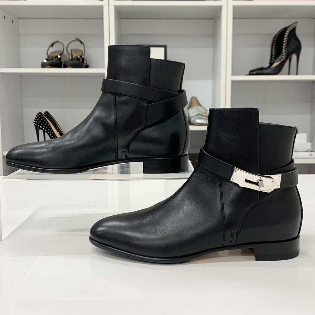 Hermes Neo Leather Kelly Hardware Short Boots Black — view 2