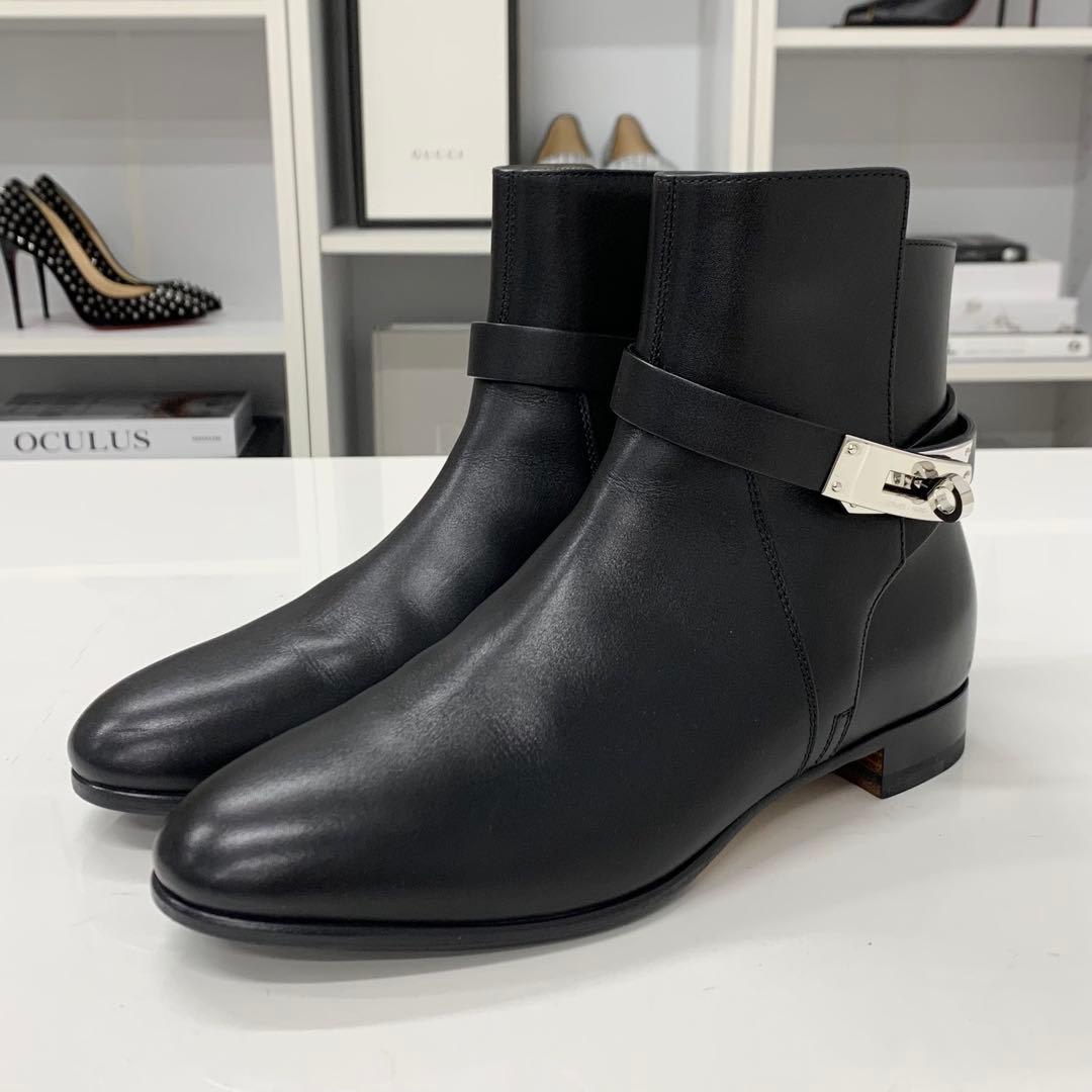 Hermes Neo Leather Kelly Hardware Short Boots Black — view 3