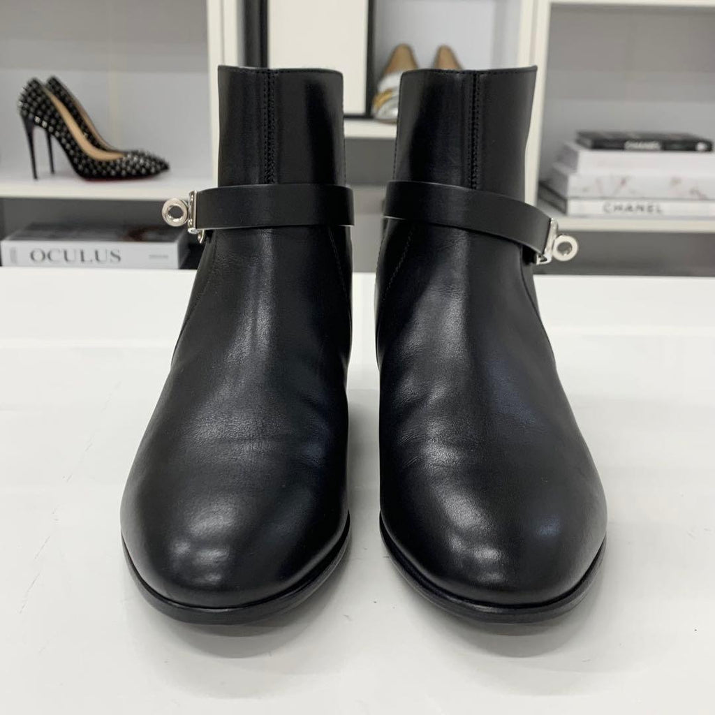 Hermes Neo Leather Kelly Hardware Short Boots Black — view 4