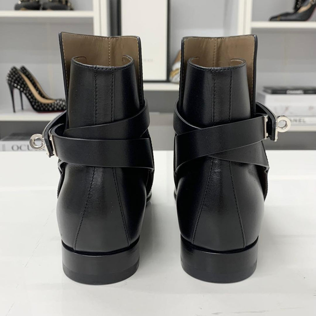 Hermes Neo Leather Kelly Hardware Short Boots Black — view 6