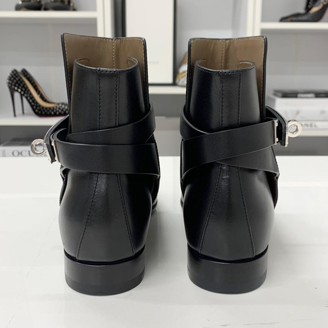 Hermes Neo Leather Kelly Hardware Short Boots Black — view 6