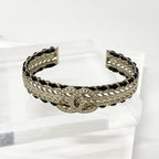 Chanel CC Logo Bangle Rhinestone Leather Bracelet Gold — view 2