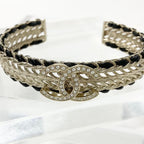 Chanel CC Logo Bangle Rhinestone Leather Bracelet Gold — view 4