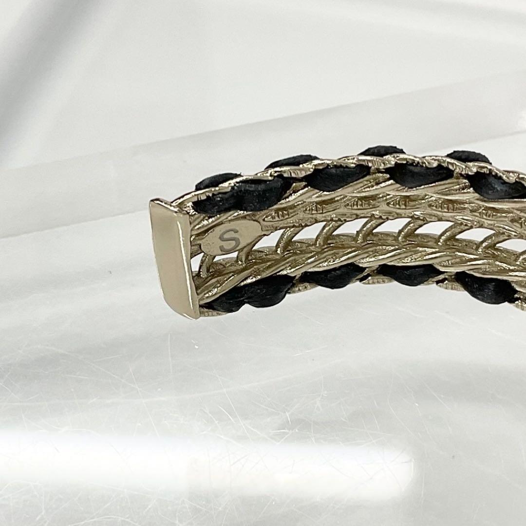 Chanel CC Logo Bangle Rhinestone Leather Bracelet Gold — view 5