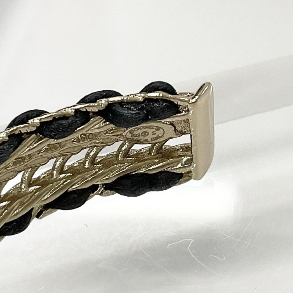 Chanel CC Logo Bangle Rhinestone Leather Bracelet Gold — view 6