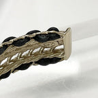 Chanel CC Logo Bangle Rhinestone Leather Bracelet Gold — view 6