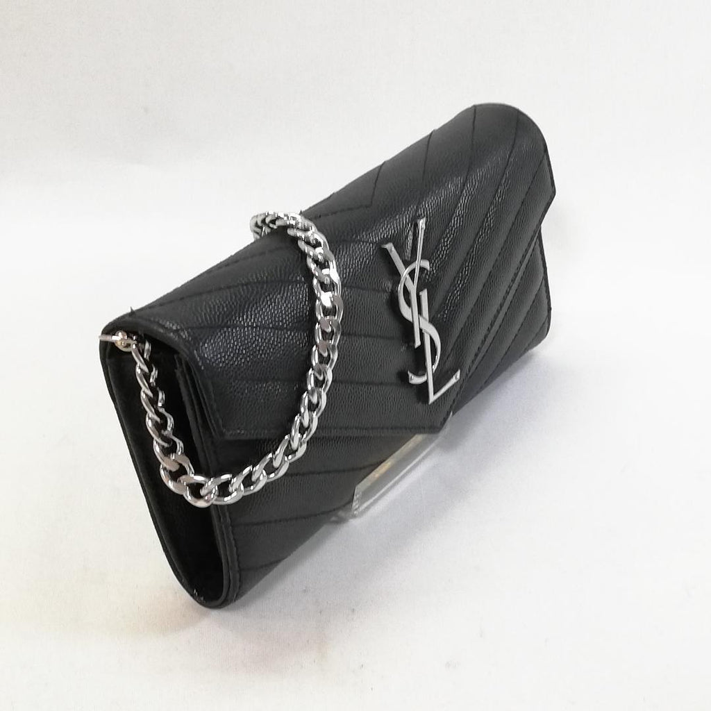 Saint Laurent Wallet Matelasse Stitch Flap Caviar — view 2