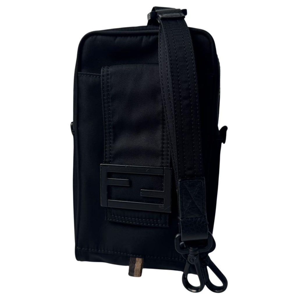 Fendi Baguette Phone Pouch Nylon Shoulder Bag Black