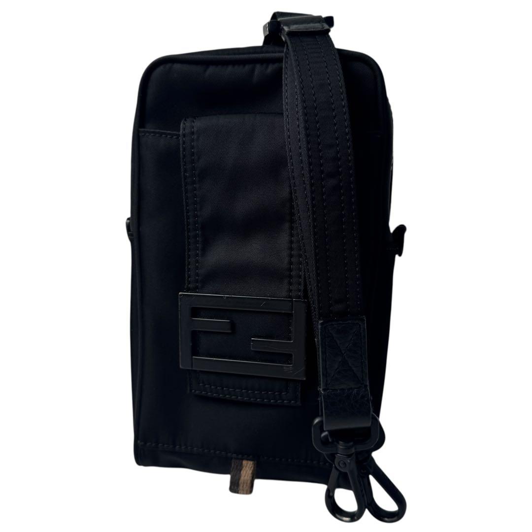 Fendi Baguette Phone Pouch Nylon Shoulder Bag Black
