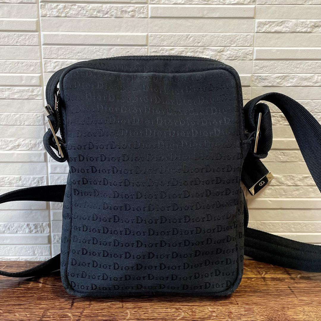 Dior All Over Print Vintage Canvas Leather Shoulder Bag Black — view 2