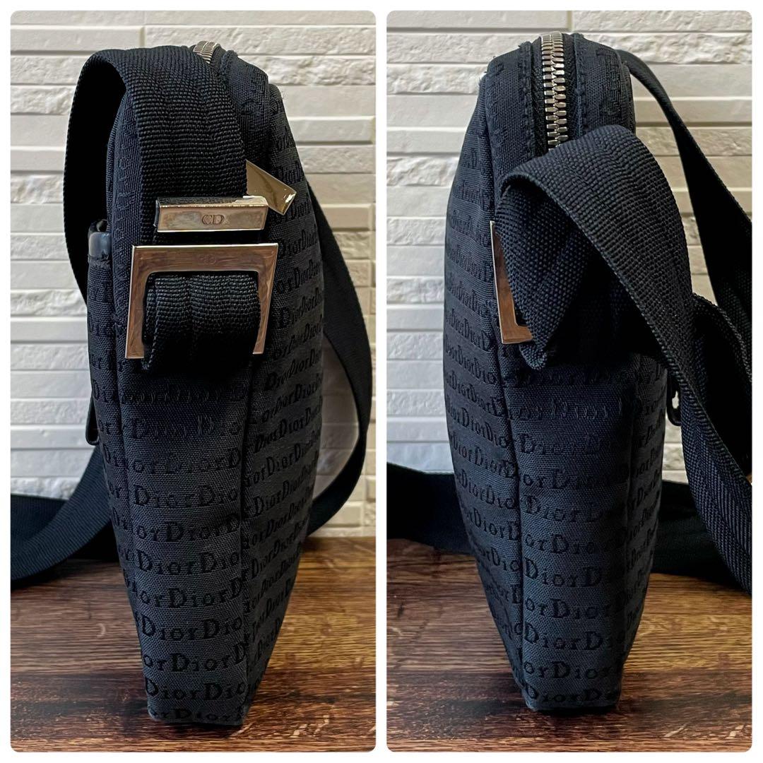 Dior All Over Print Vintage Canvas Leather Shoulder Bag Black — view 4