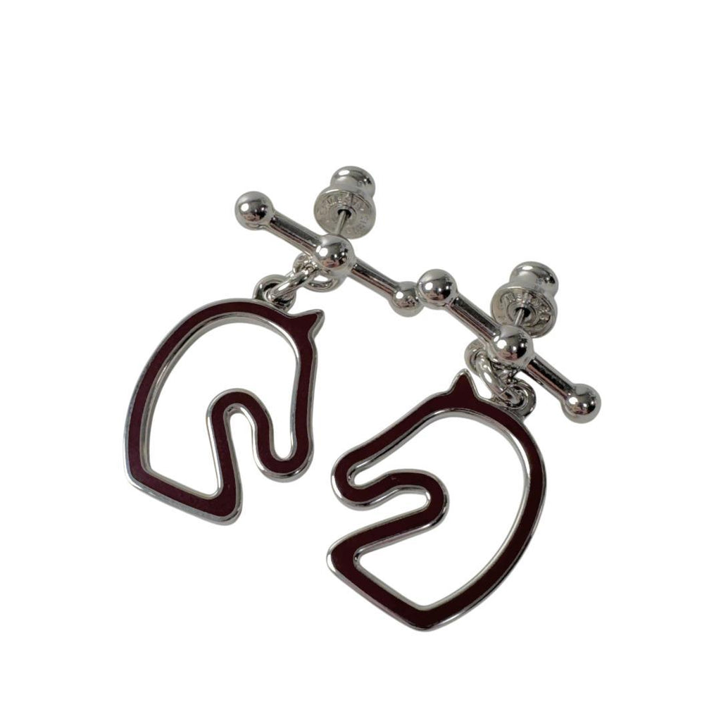 Hermes Tonner Earrings Metal Lacquer Silver