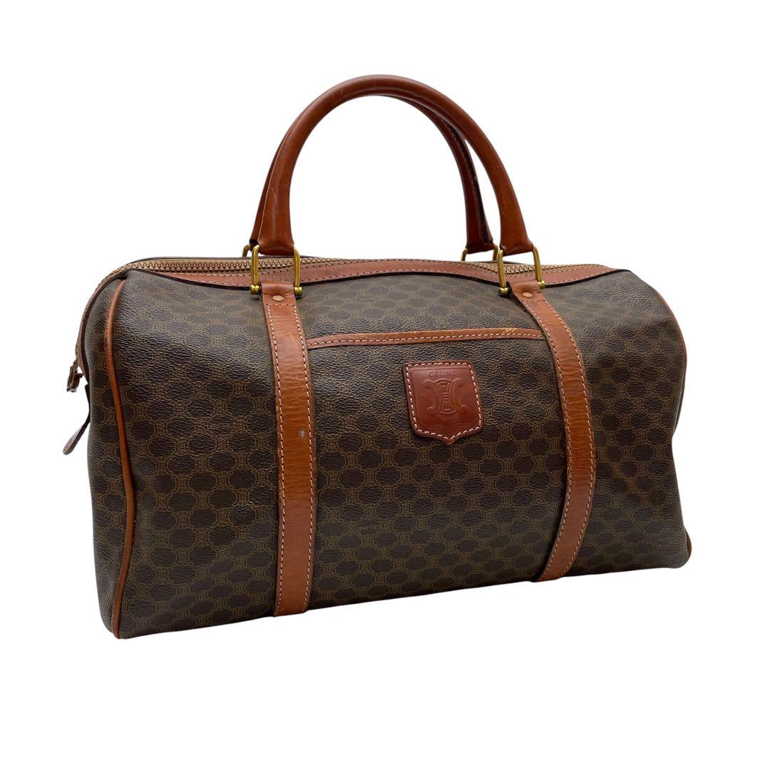 Celine Leather Macadam Triomphe Hand Boston Bag Brown
