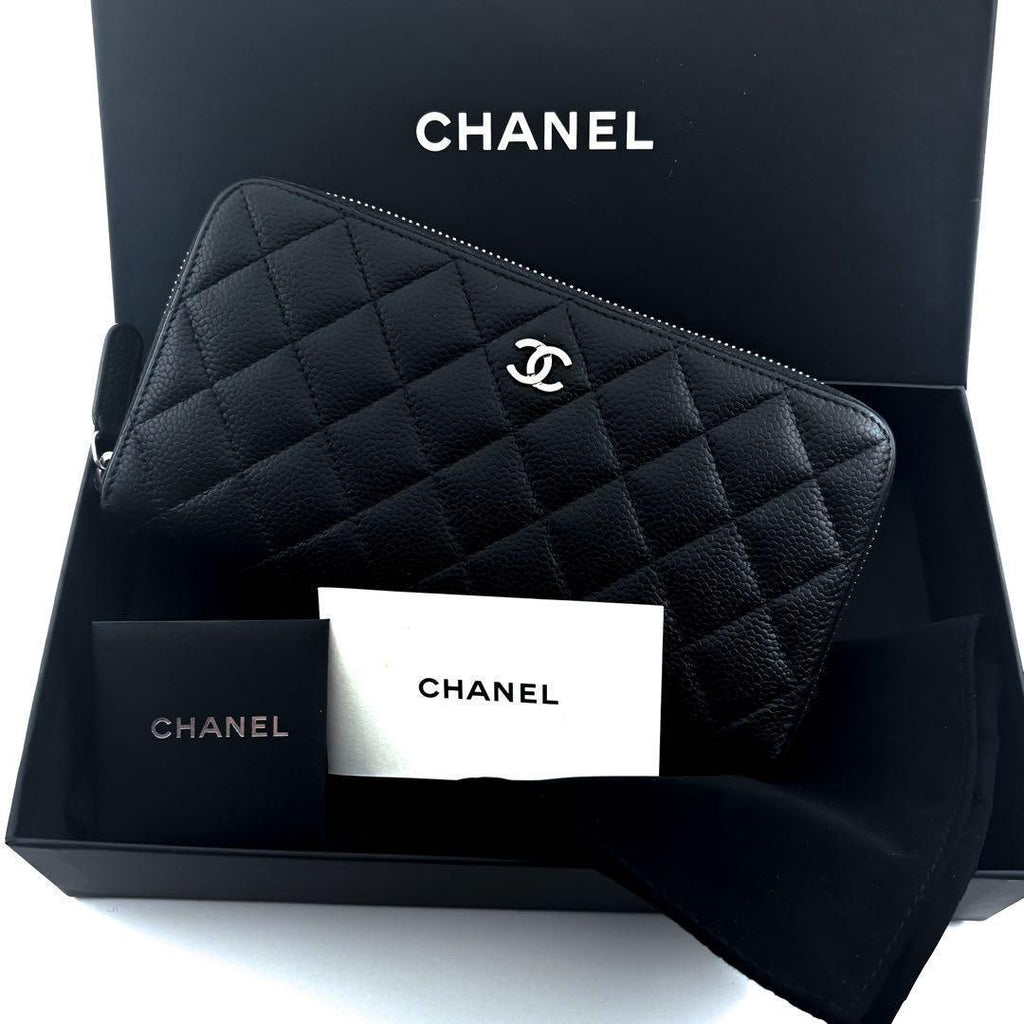 Chanel Wallet Quilted Zip Around Caviar