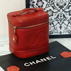 Chanel Vanity Pouch Caviar Leather Red CC Logo