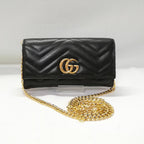 Gucci GG Marmont Chain Wallet Black Gold