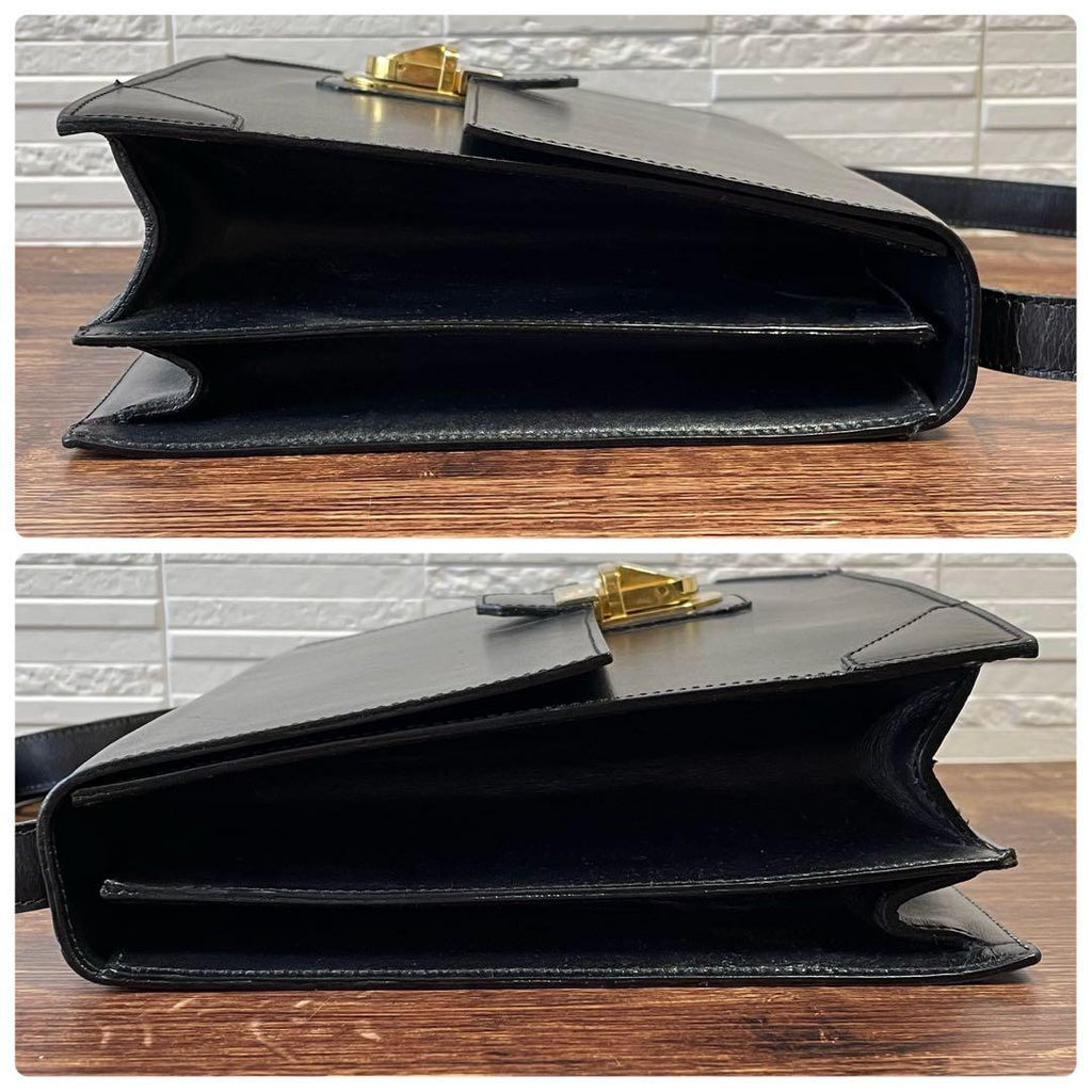 Celine Leather Gold Flap Shoulder Bag Black — view 4