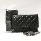 Chanel Lambskin Chain Wallet CC Logo Black Shoulder