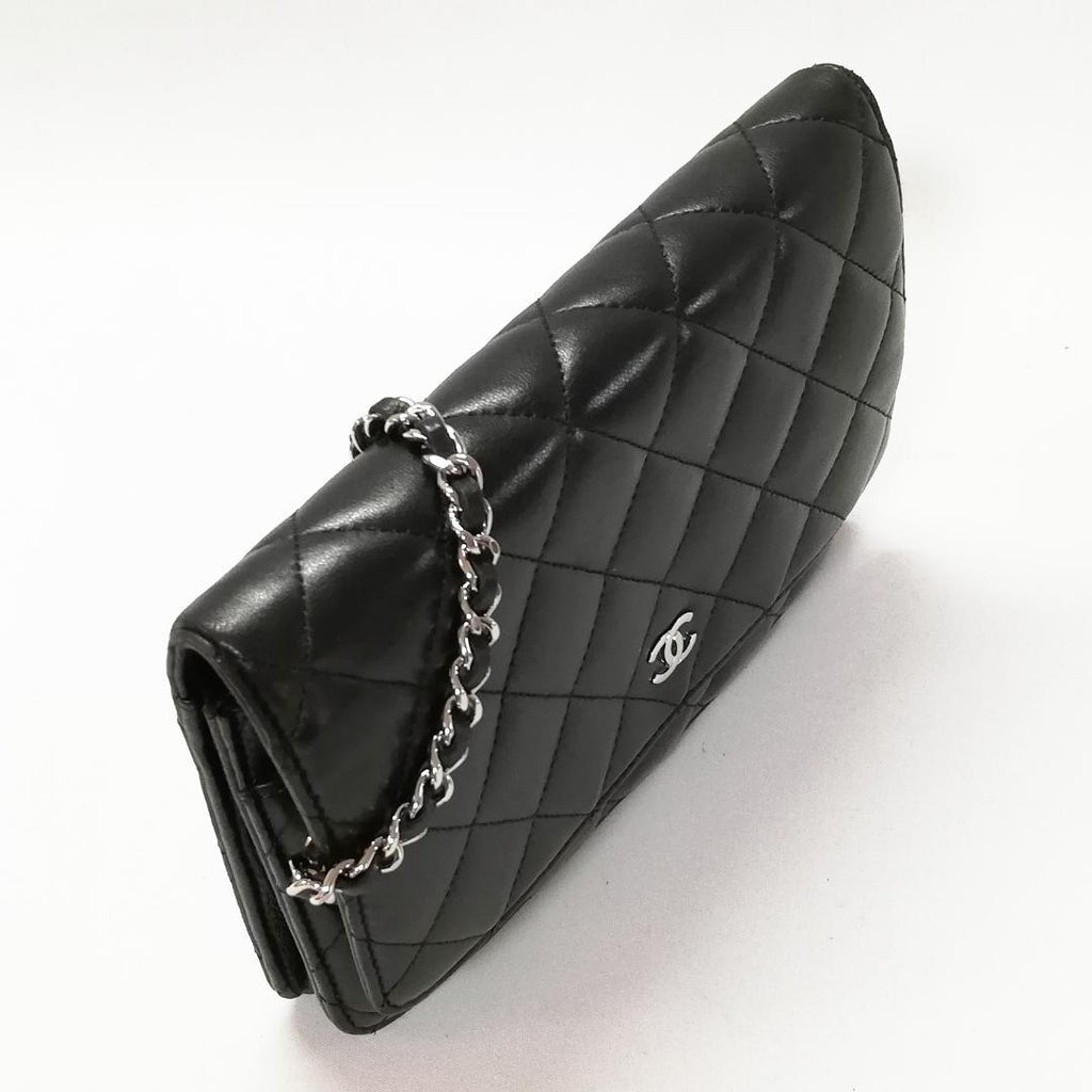 Chanel Lambskin Chain Wallet CC Logo Black Shoulder — view 2