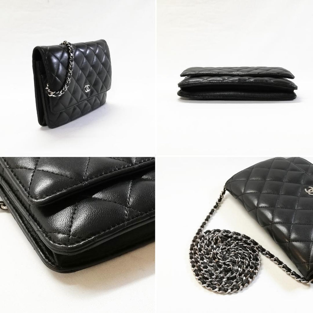 Chanel Lambskin Chain Wallet CC Logo Black Shoulder — view 3
