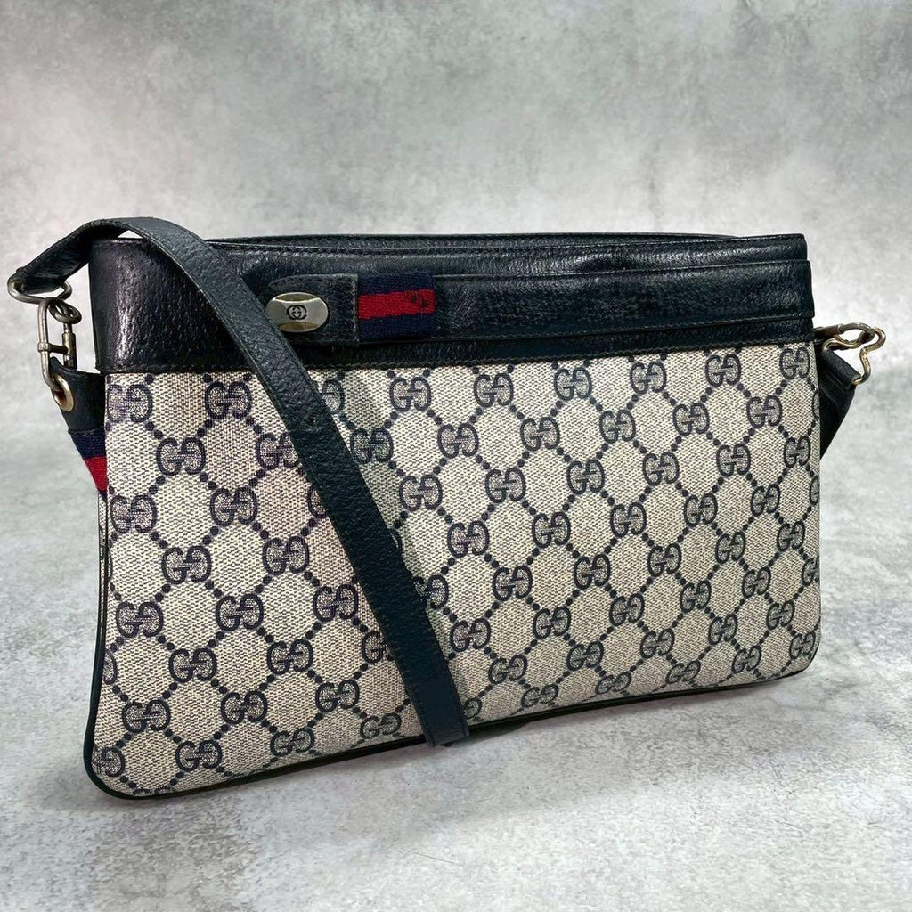 Gucci GG Sherry Line Shoulder Bag Navy Leather