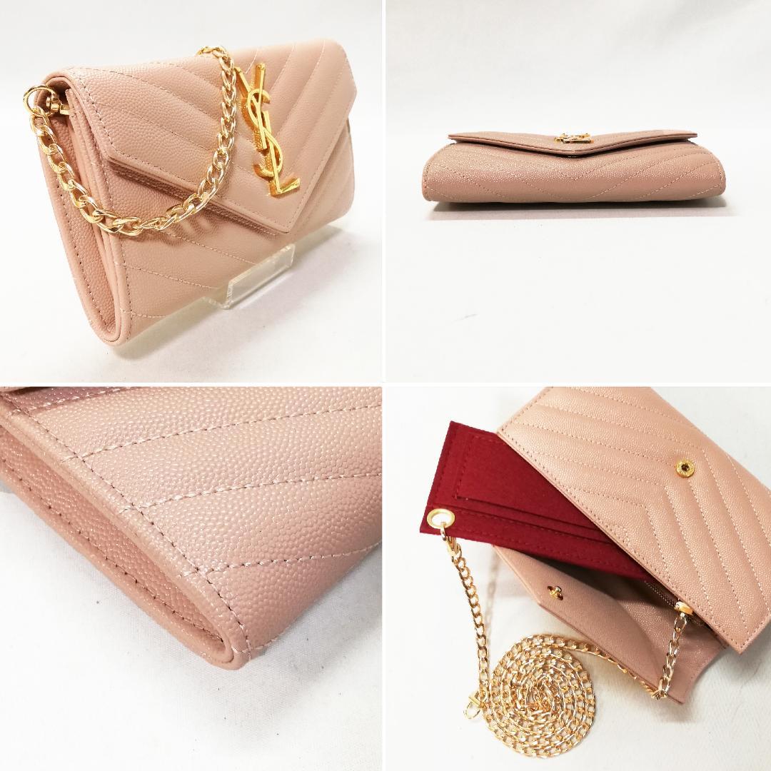 Saint Laurent Long Wallet Chain Shoulder Pink — view 3