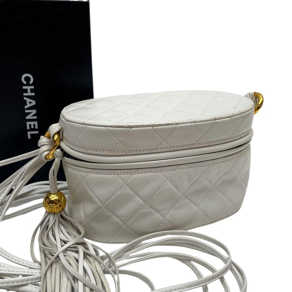 Chanel Quilted Lambskin Fringe Shoulder Bag Leather Vanity
