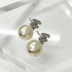 Chanel Earrings CC Logo Rhinestone Pearl Silver — view 2