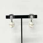 Chanel Earrings CC Logo Rhinestone Pearl Silver — view 8