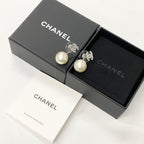 Chanel Earrings CC Logo Rhinestone Pearl Silver — view 9