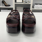 Chanel CC Logo Leather Quilted Ring Back Sandals Brown — view 5