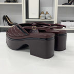 Chanel CC Logo Leather Quilted Ring Back Sandals Brown — view 6