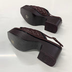 Chanel CC Logo Leather Quilted Ring Back Sandals Brown — view 8