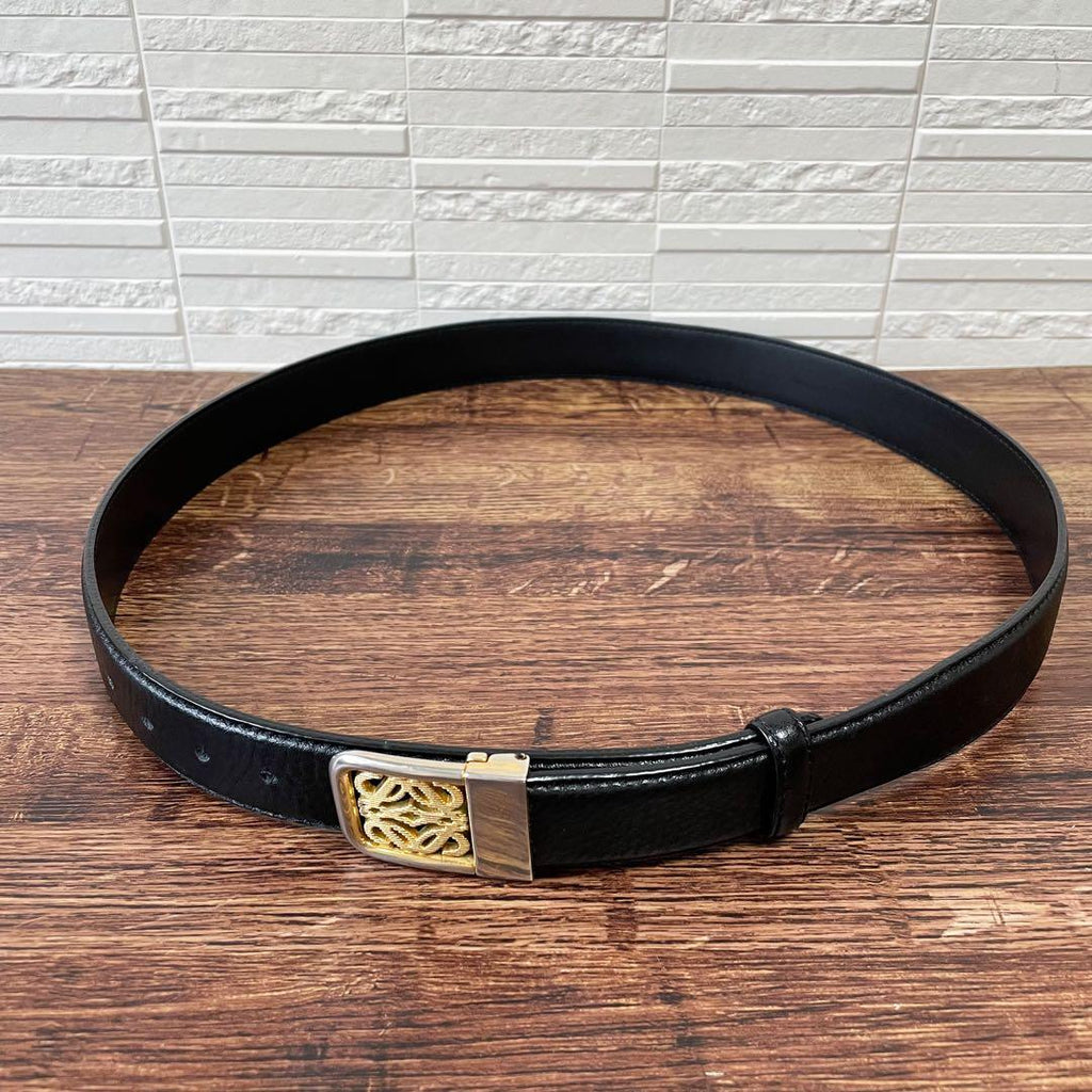 Loewe Leather Anagram Logo Buckle Gold Belt Black — view 5