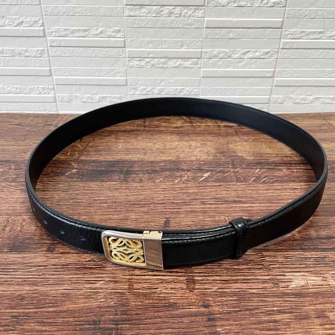 Loewe Leather Anagram Logo Buckle Gold Belt Black — view 5