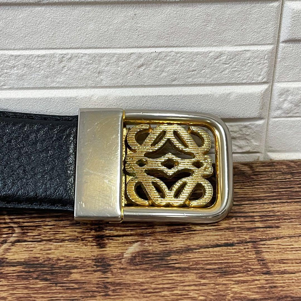 Loewe Leather Anagram Logo Buckle Gold Belt Black — view 8
