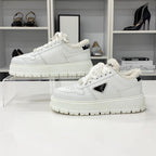 Prada Triangle Logo Leather Shearling Sneakers White — view 2