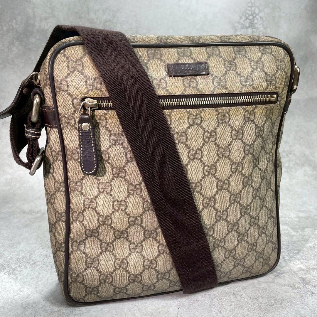 Gucci GG Shoulder Bag Brown Beige Leather Logo