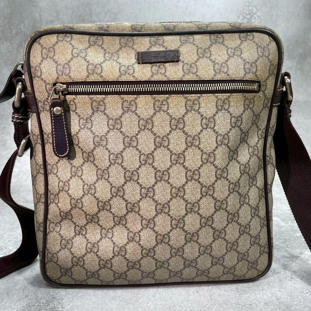 Gucci GG Shoulder Bag Brown Beige Leather Logo — view 2