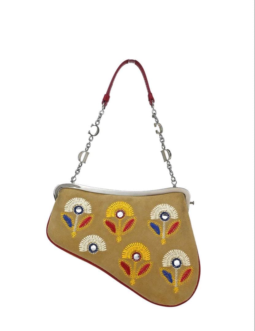 Dior Beige Red Suede Saddle Handbag — view 3