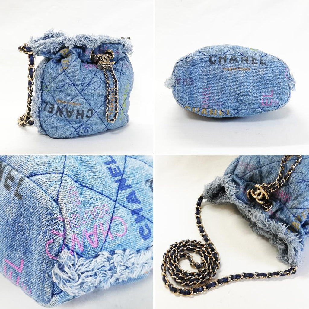 Chanel Denim Small Bucket Bag Blue — view 3