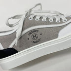 Hermes Get Canvas Leather Logo Sneakers Gray White — view 9