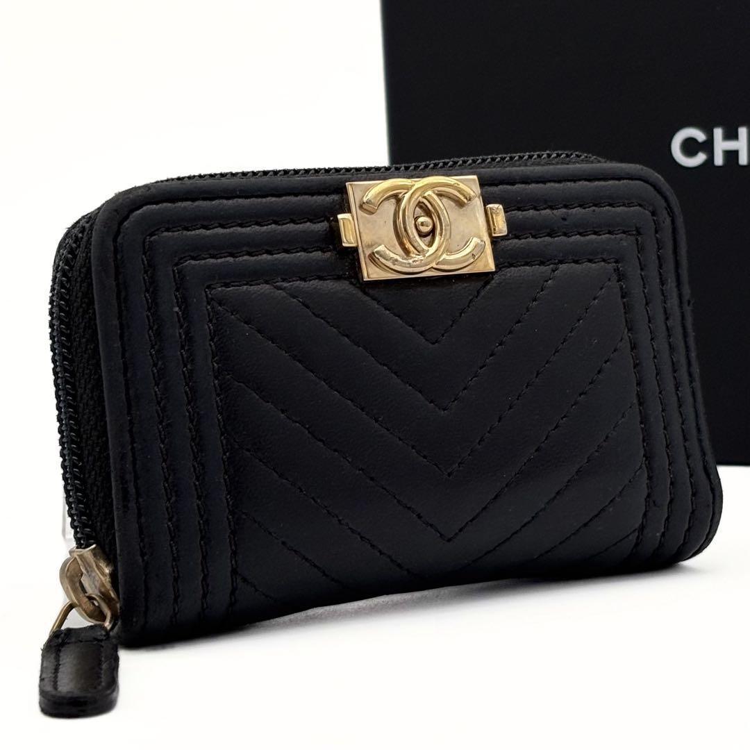 Chanel Boy She Blanc Coin Case Black Lambskin