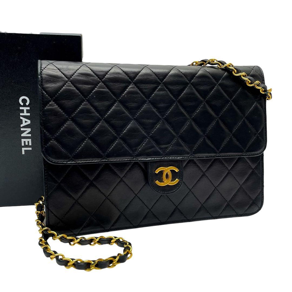 Chanel Quilted Lambskin Chain Shoulder Bag Black Coco