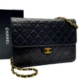 Chanel Quilted Lambskin Chain Shoulder Bag Black Coco